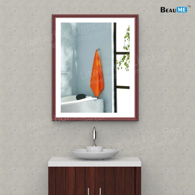 Liteharbor Wall Mounted Wooden Frame Illuminated Mirror